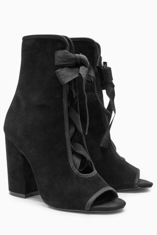 Black Suede Lace Up Shoe Boots